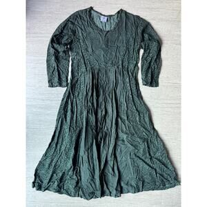 Endless Knot Art Green Rayon Boho Maxi Dress Long Sleeve Back Tie One Size